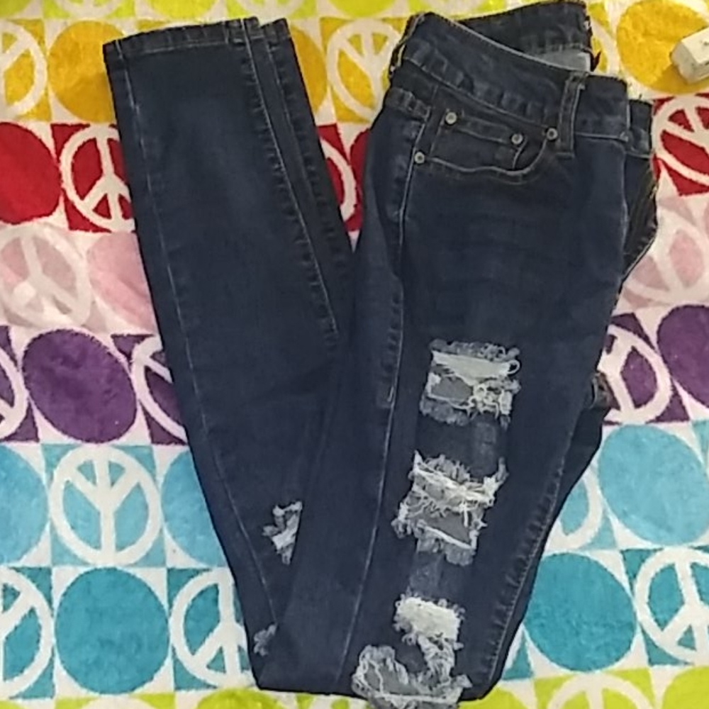 Blue Mid Waist Distressed Jeans